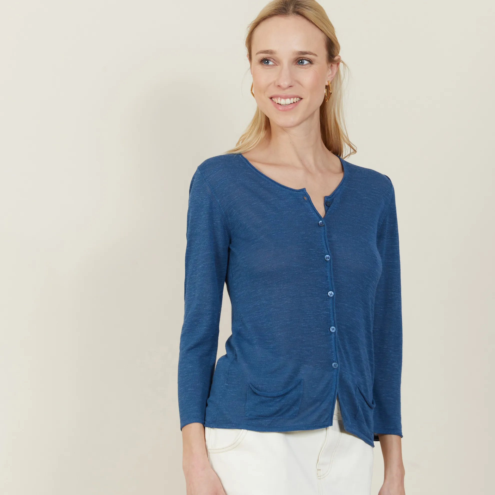 Maison Montagut Cardigan A Poches En Lin Flamme - Bao>Femme Vestes Et Gilets