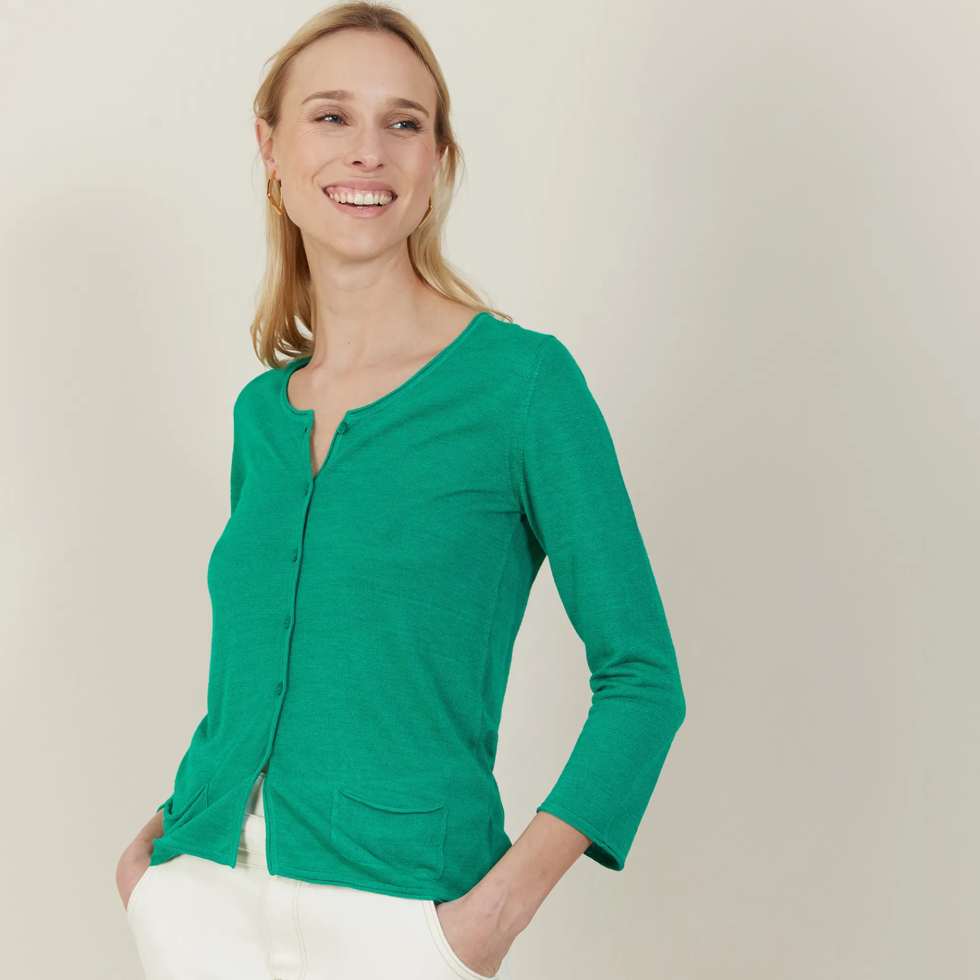 Maison Montagut Cardigan A Poches En Lin Flamme - Bao>Femme Vestes Et Gilets