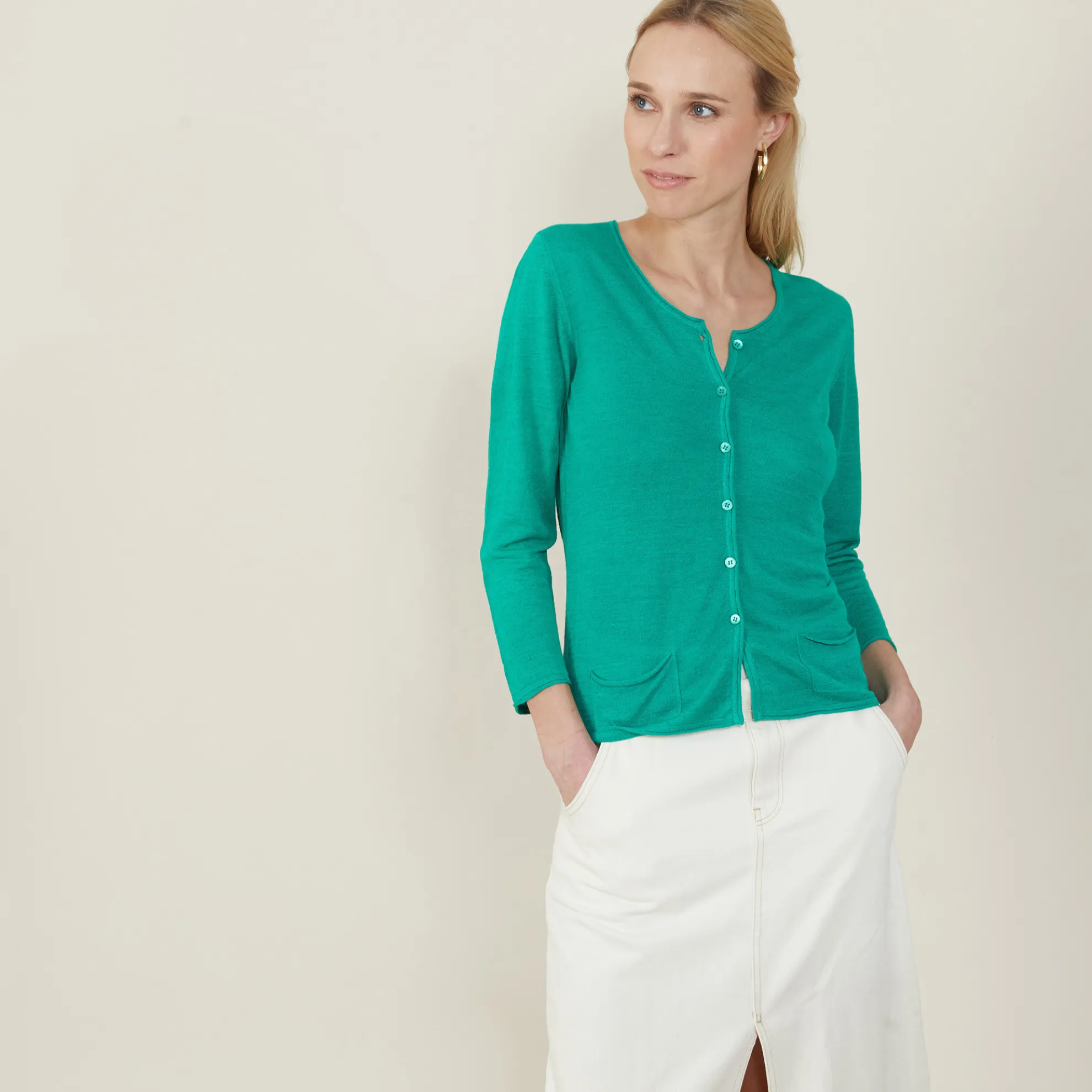 Maison Montagut Cardigan A Poches En Lin Flamme - Bao>Femme Vestes Et Gilets