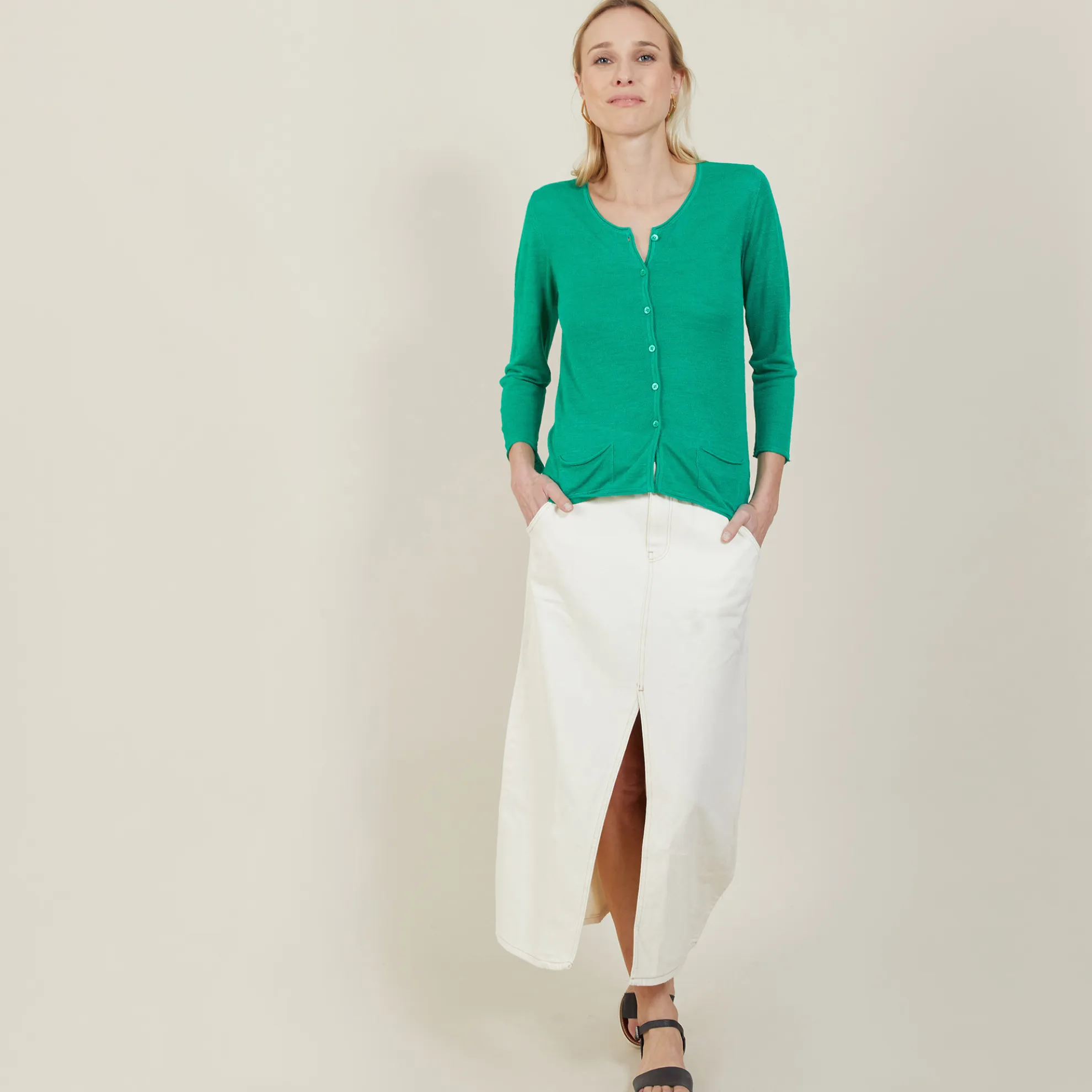 Maison Montagut Cardigan A Poches En Lin Flamme - Bao>Femme Vestes Et Gilets