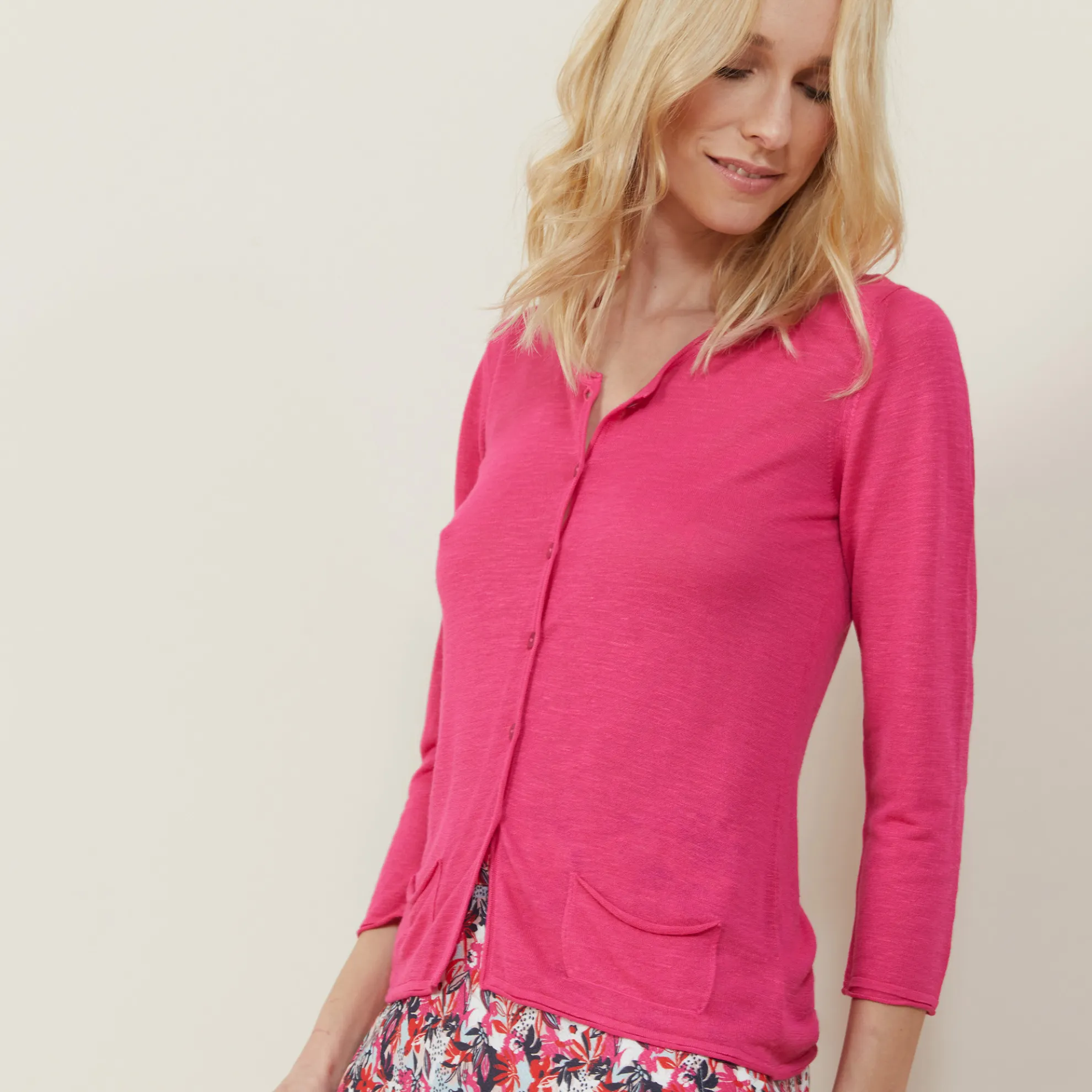 Maison Montagut Cardigan A Poches En Lin Flamme - Bao>Femme Vestes Et Gilets