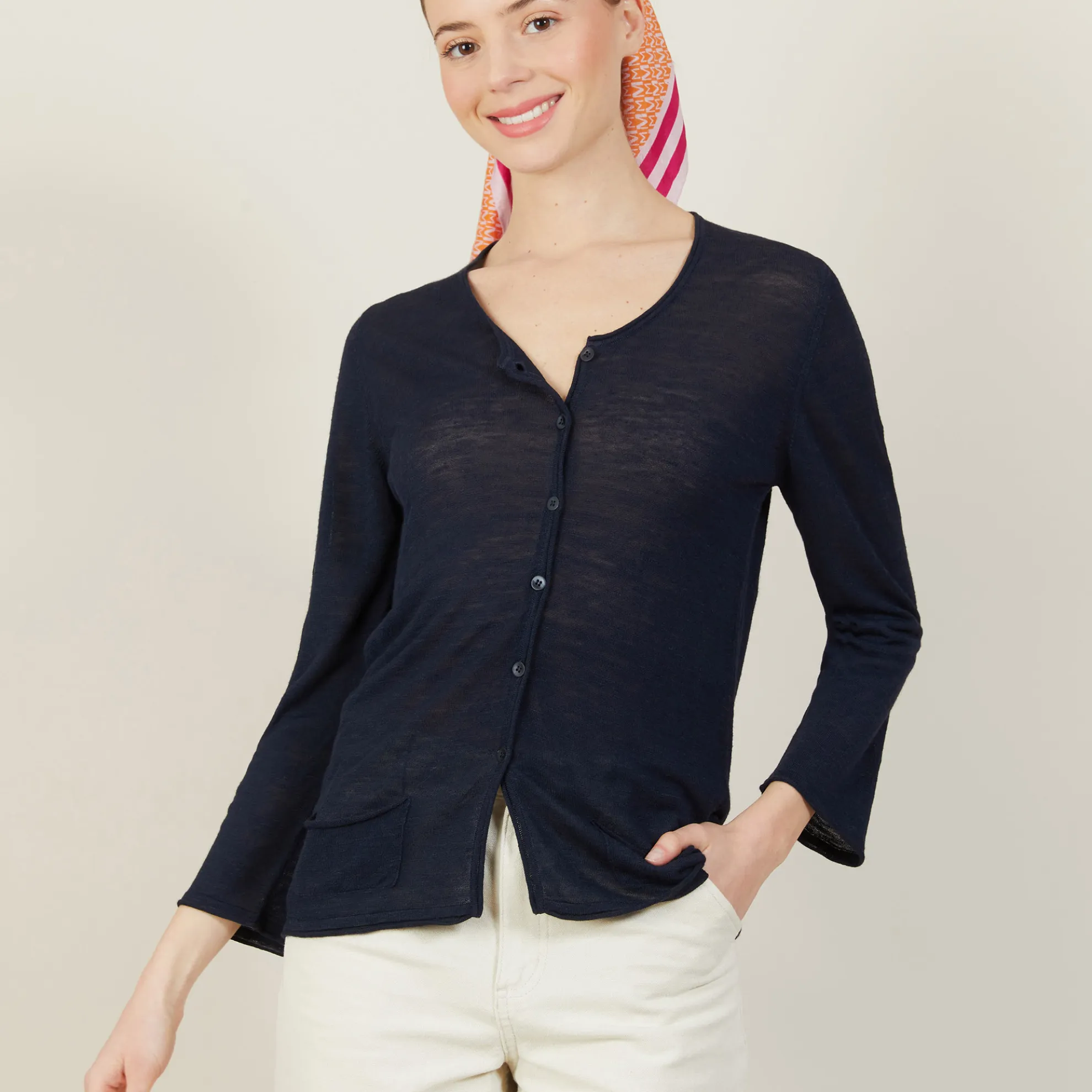 Maison Montagut Cardigan A Poches En Lin Flamme - Bao>Femme Vestes Et Gilets