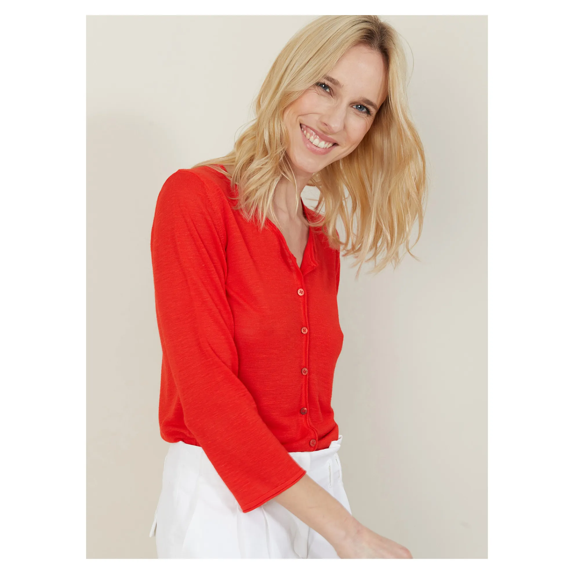 Maison Montagut Cardigan A Poches En Lin Flamme - Bao>Femme Vestes Et Gilets