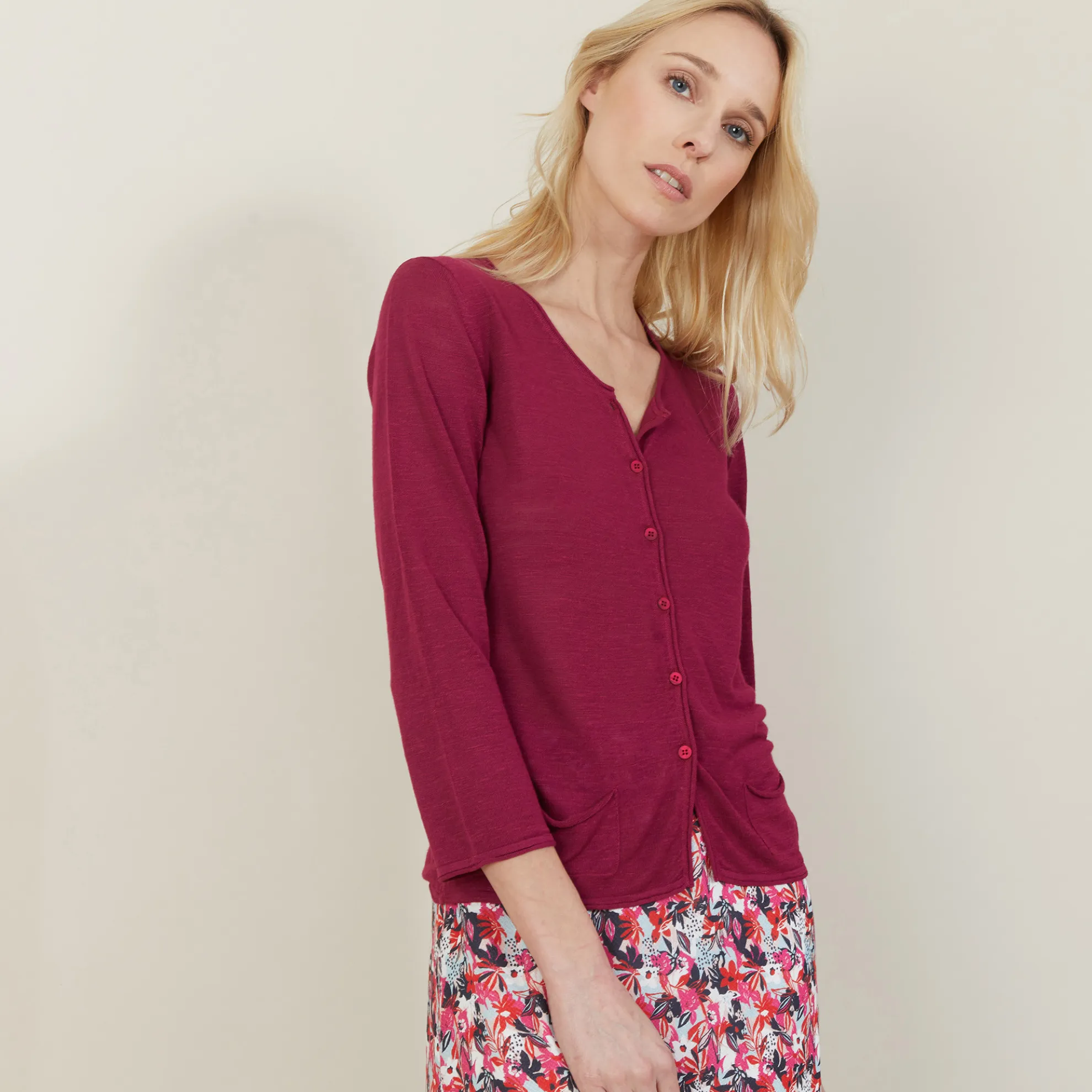 Maison Montagut Cardigan A Poches En Lin Flamme - Bao>Femme Vestes Et Gilets