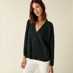 Maison Montagut Cardigan Boutonne A Poches En Laine Merinos - Ava><noscript><img width=