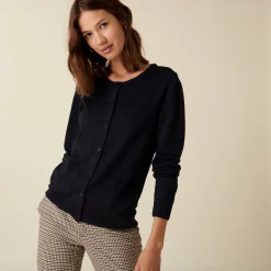 Maison Montagut Cardigan Boutonne Col Rond A Poches En Laine Merinos - Amalia><noscript><img width=