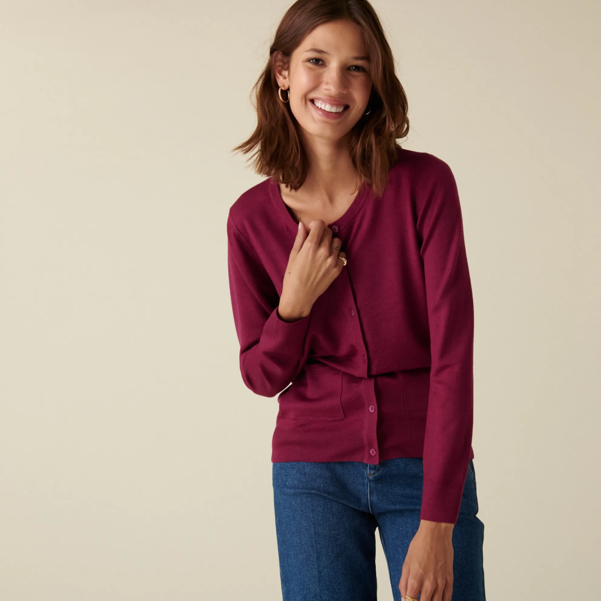 Maison Montagut Cardigan Boutonne Col Rond A Poches En Laine Merinos - Amalia>Femme Vestes Et Gilets