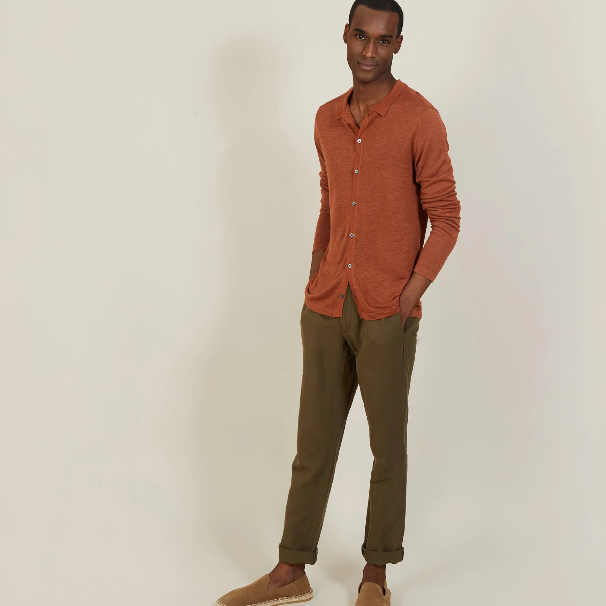 Maison Montagut Chemise Boutonnee En Lin Flamme - Blason>Homme Chemises