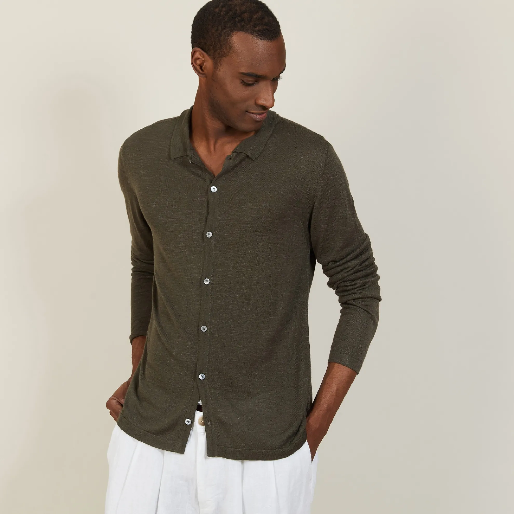 Maison Montagut Chemise Boutonnee En Lin Flamme - Blason>Homme Chemises