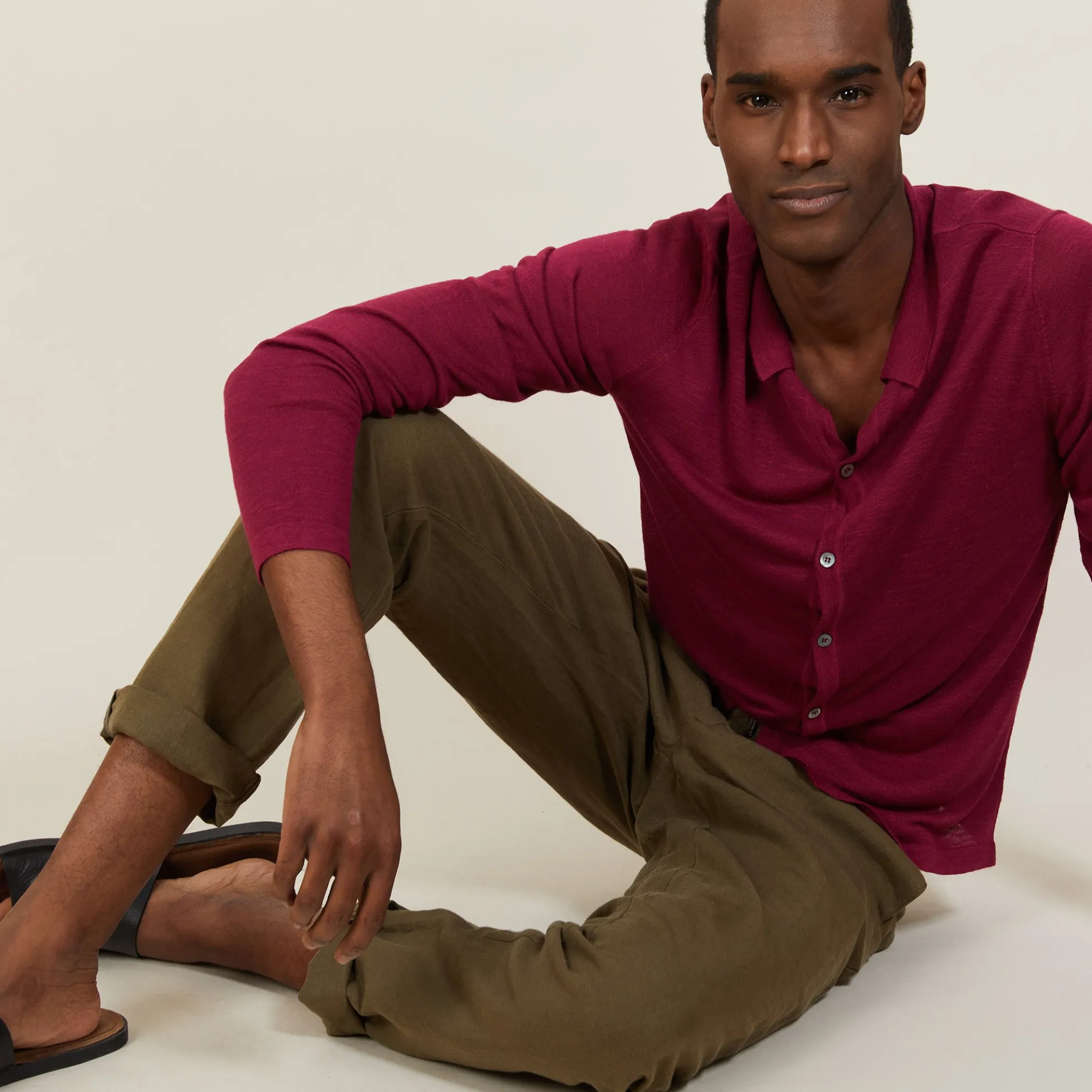 Maison Montagut Chemise Boutonnee En Lin Flamme - Blason>Homme Chemises