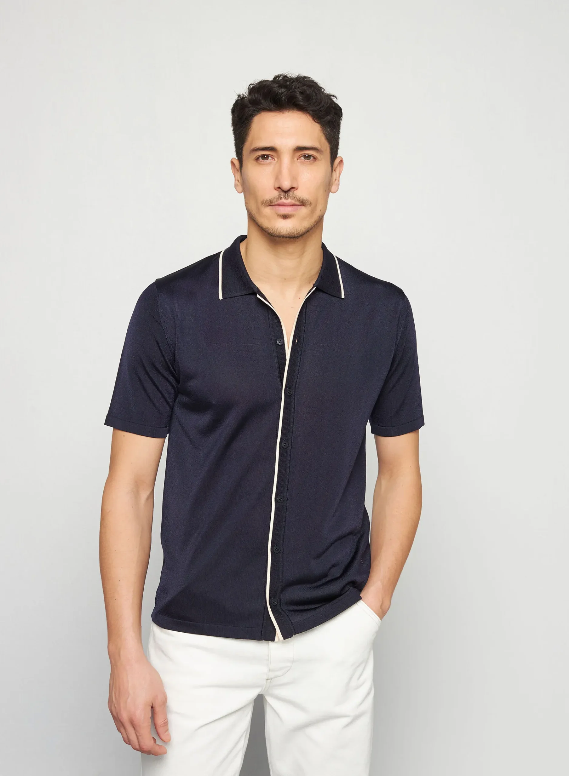 Maison Montagut Chemise Manches Courtes En Fil Lumiere - Roman>Homme Chemises