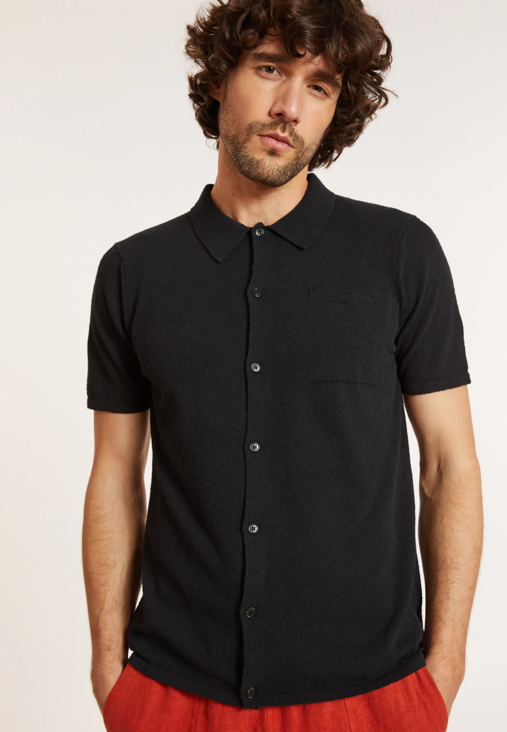 Maison Montagut Chemise Manches Courtes En Coton Brosse - Dominique>Homme Chemises