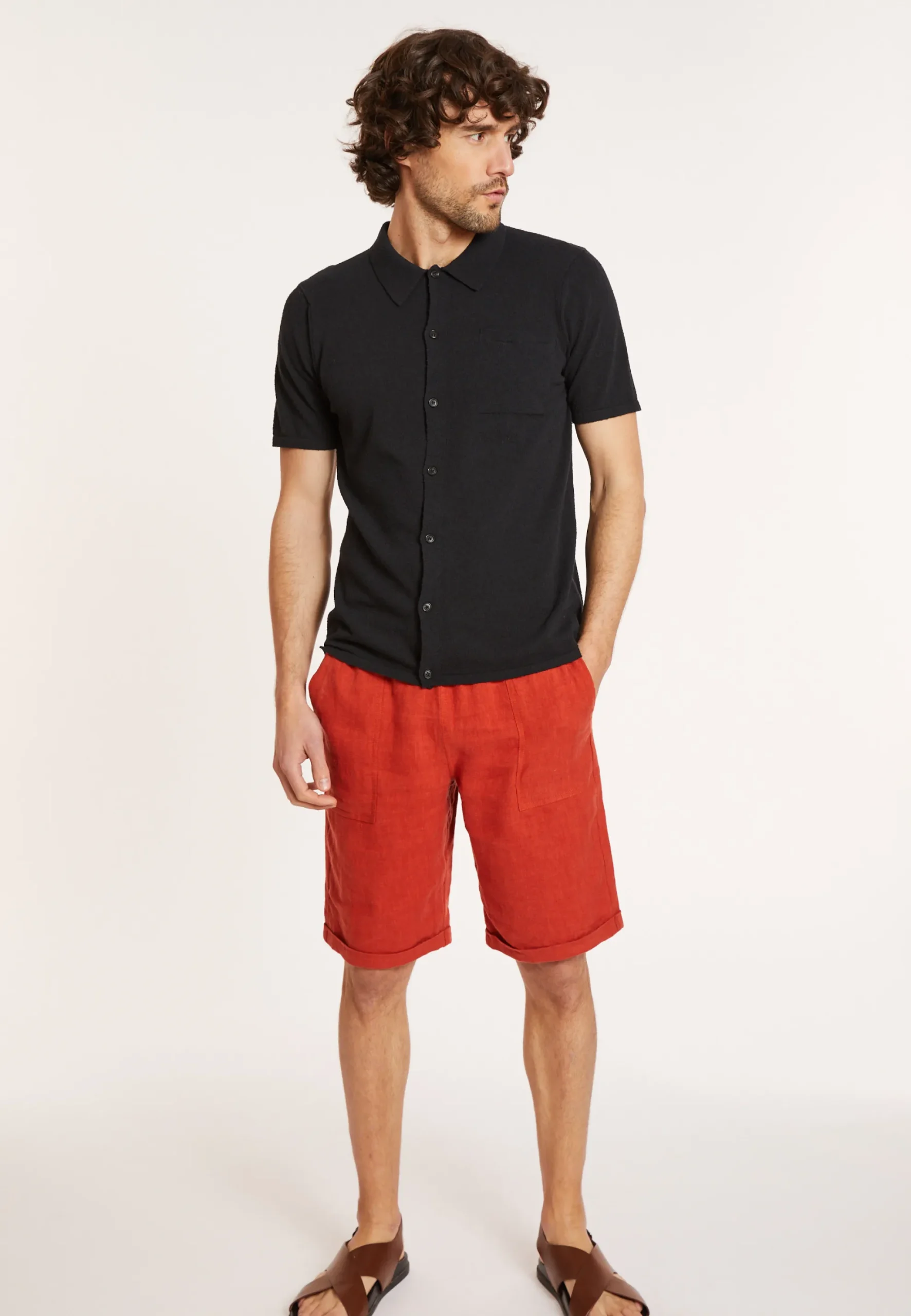 Maison Montagut Chemise Manches Courtes En Coton Brosse - Dominique>Homme Chemises