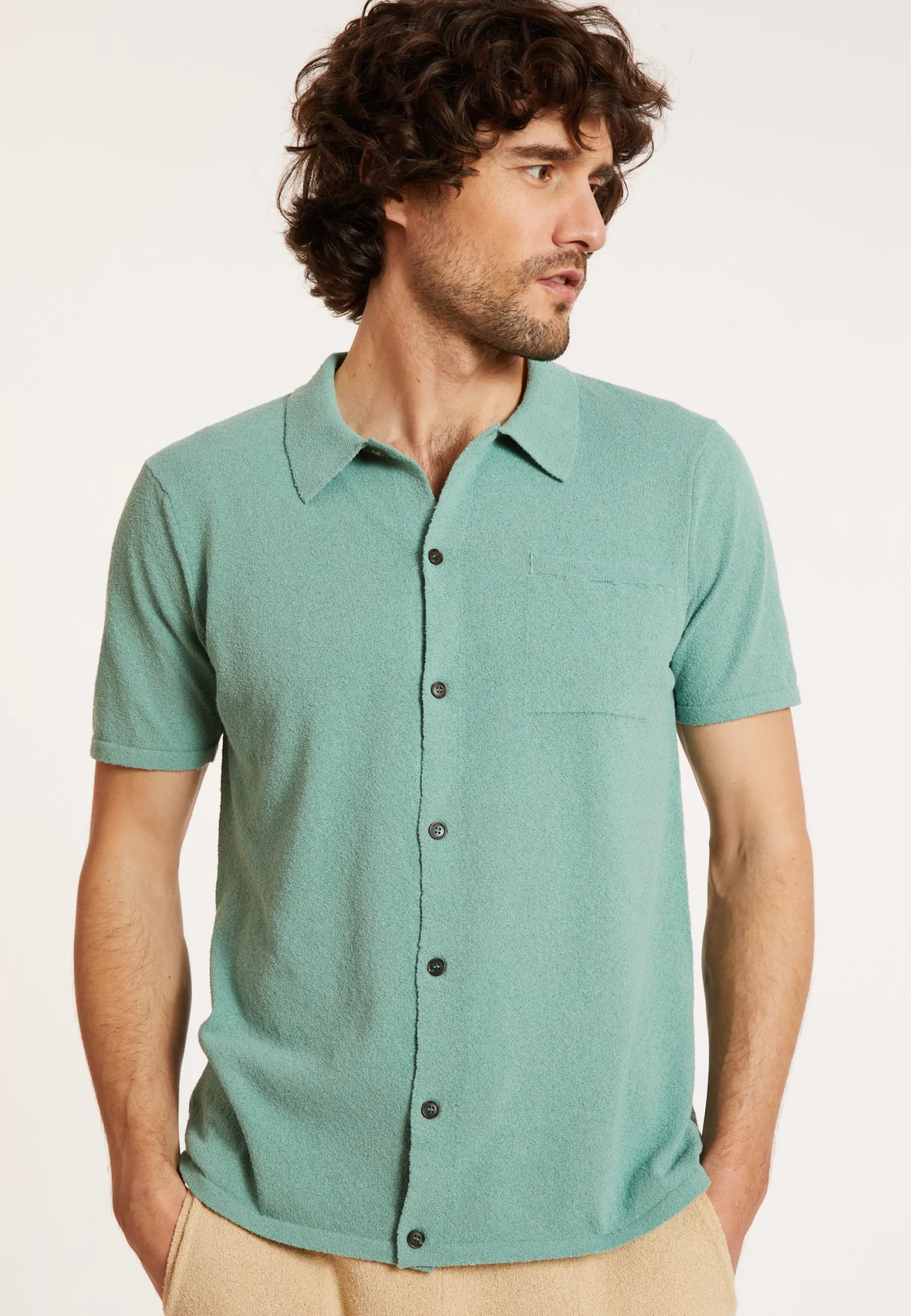 Maison Montagut Chemise Manches Courtes En Coton Brosse - Dominique>Homme Chemises