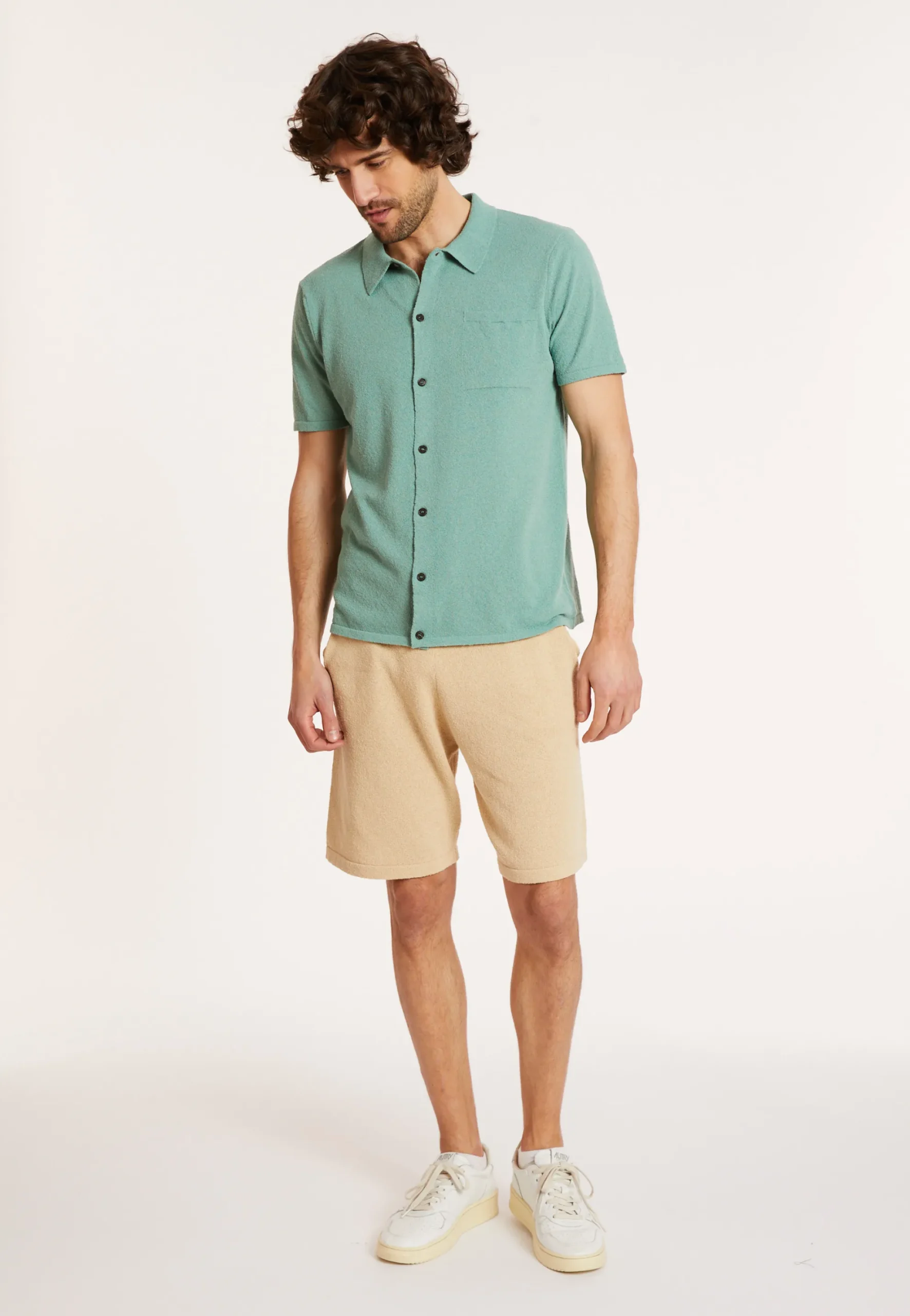 Maison Montagut Chemise Manches Courtes En Coton Brosse - Dominique>Homme Chemises