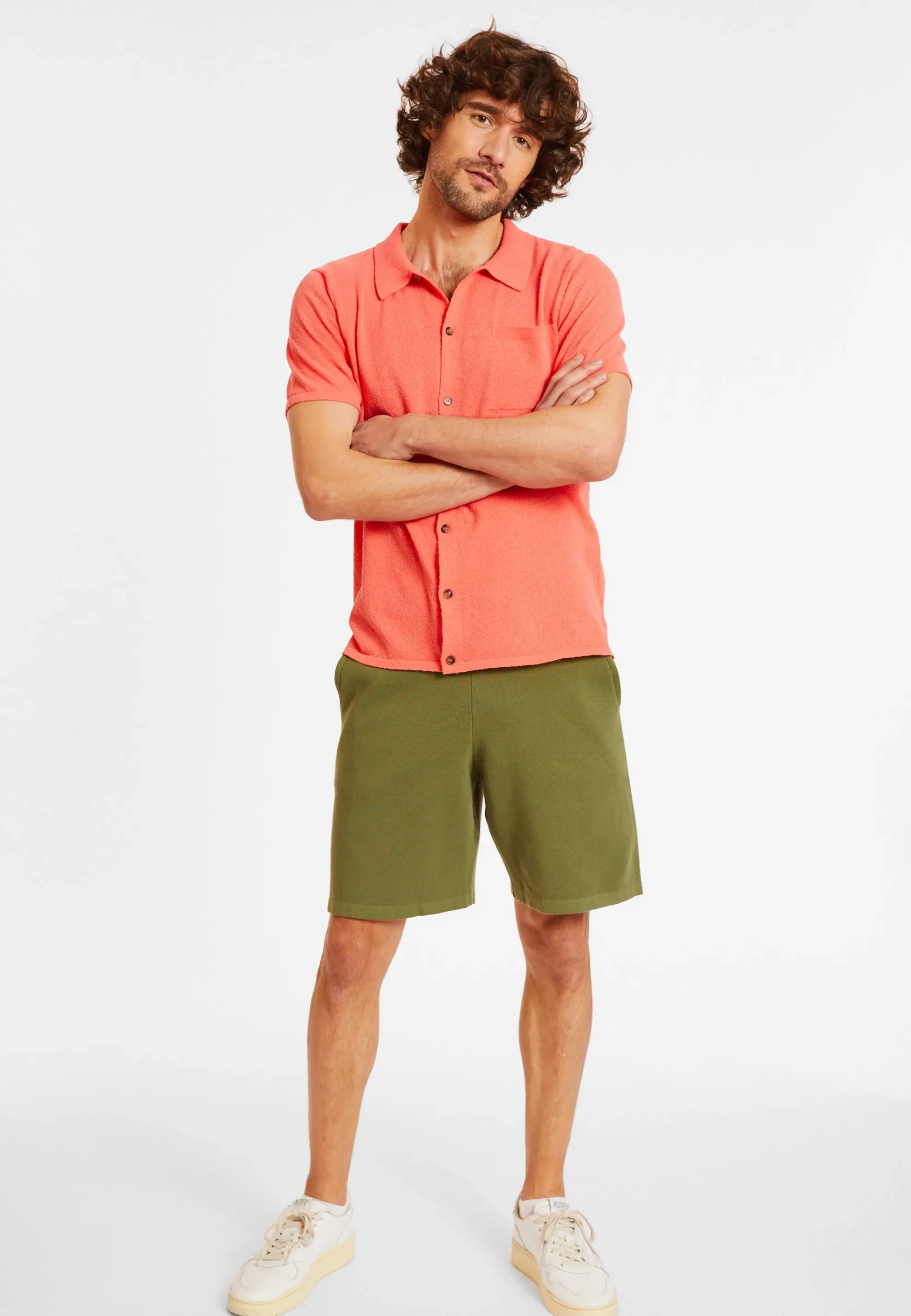 Maison Montagut Chemise Manches Courtes En Coton Brosse - Dominique>Homme Chemises