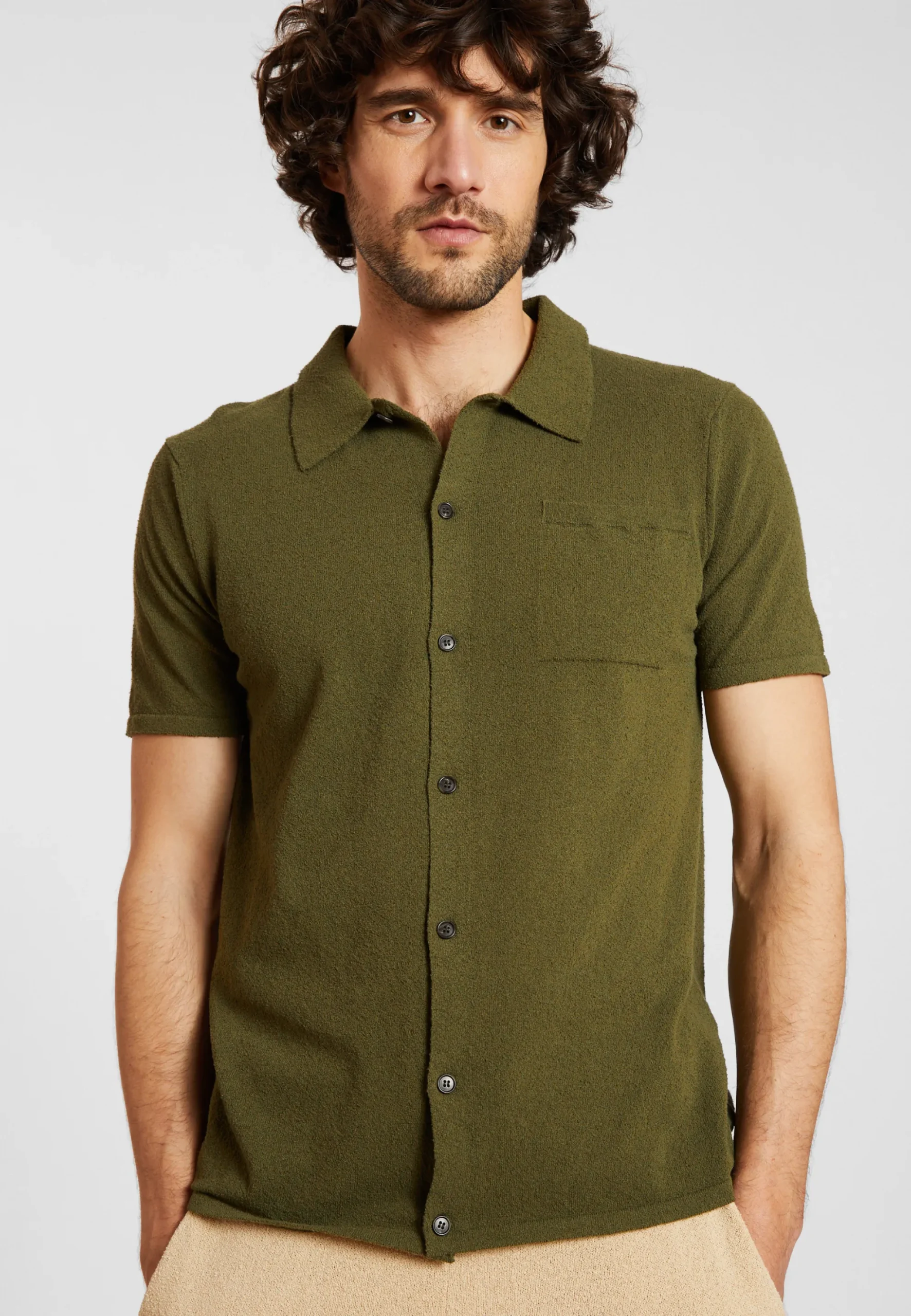 Maison Montagut Chemise Manches Courtes En Coton Brosse - Dominique>Homme Chemises