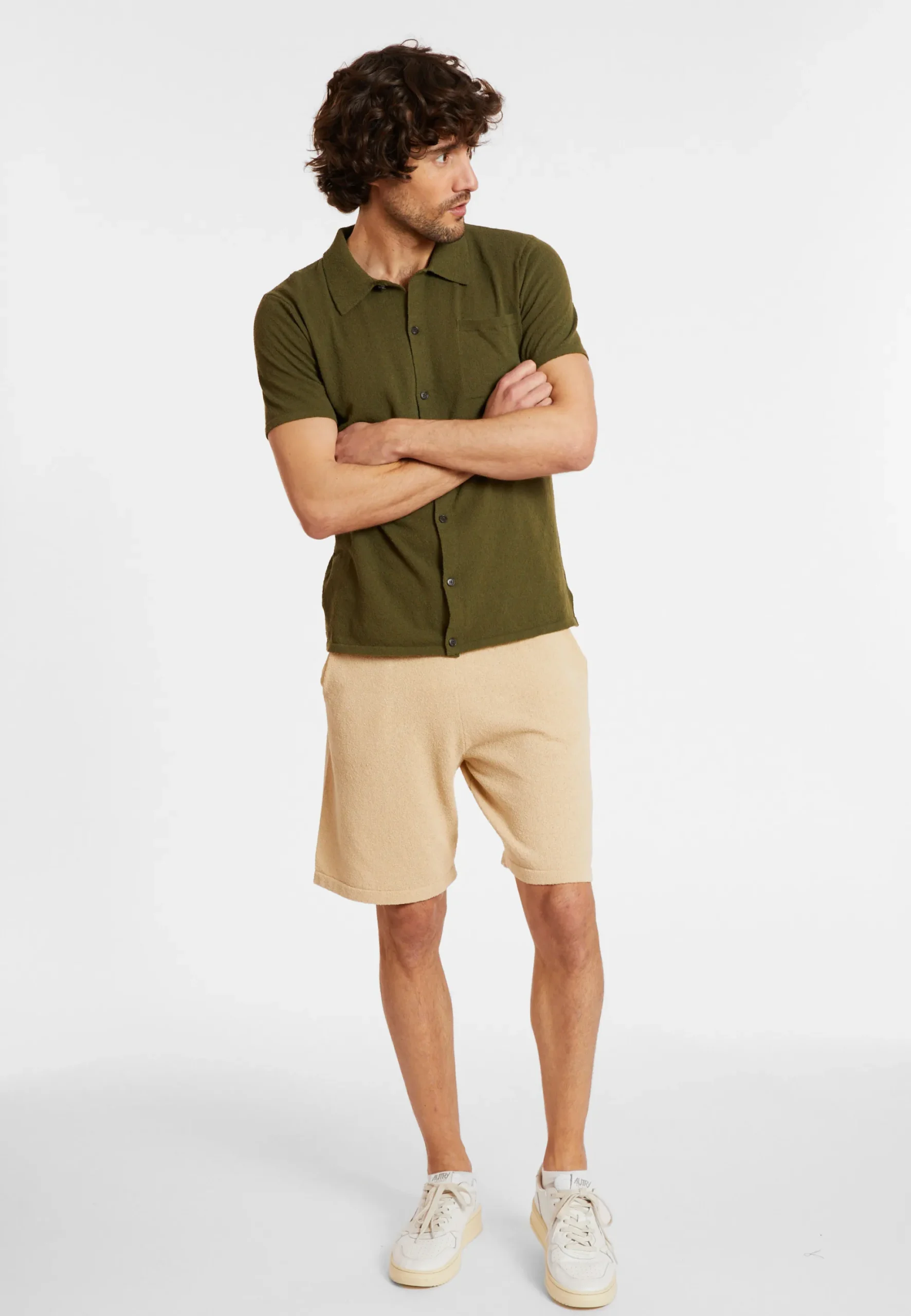 Maison Montagut Chemise Manches Courtes En Coton Brosse - Dominique>Homme Chemises