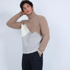 Maison Montagut Col Roule Tricolore En Cachemire 4 Fils - Rapiere>Homme Pulls