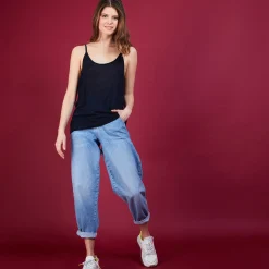 Maison Montagut Debardeur A Fines Bretelles En Lin Flamme - Bajah>Femme Débardeurs