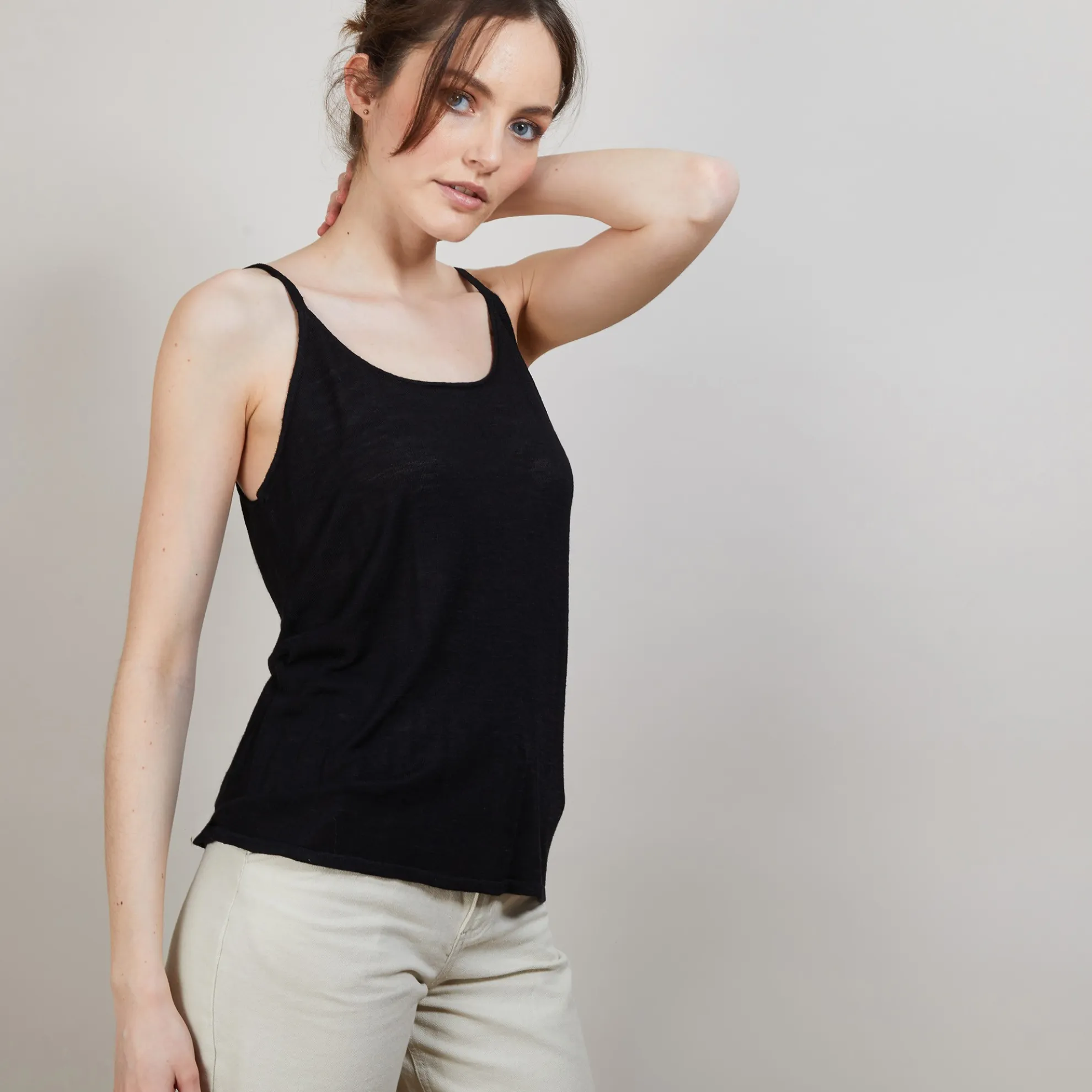 Maison Montagut Debardeur A Fines Bretelles En Lin Flamme - Bajah>Femme Débardeurs