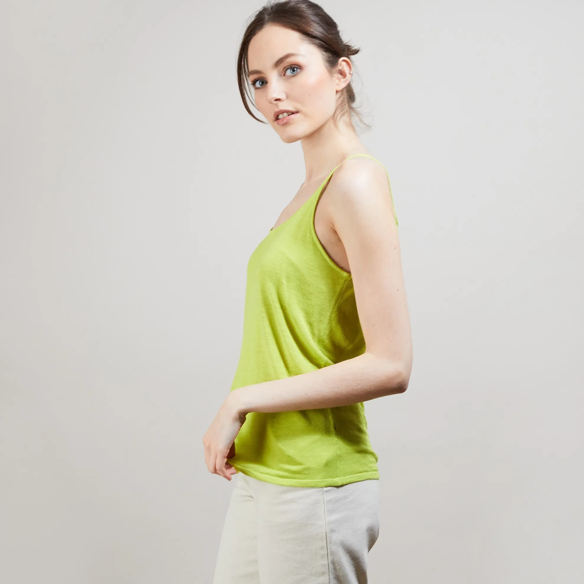 Maison Montagut Debardeur A Fines Bretelles En Lin Flamme - Bajah>Femme Débardeurs