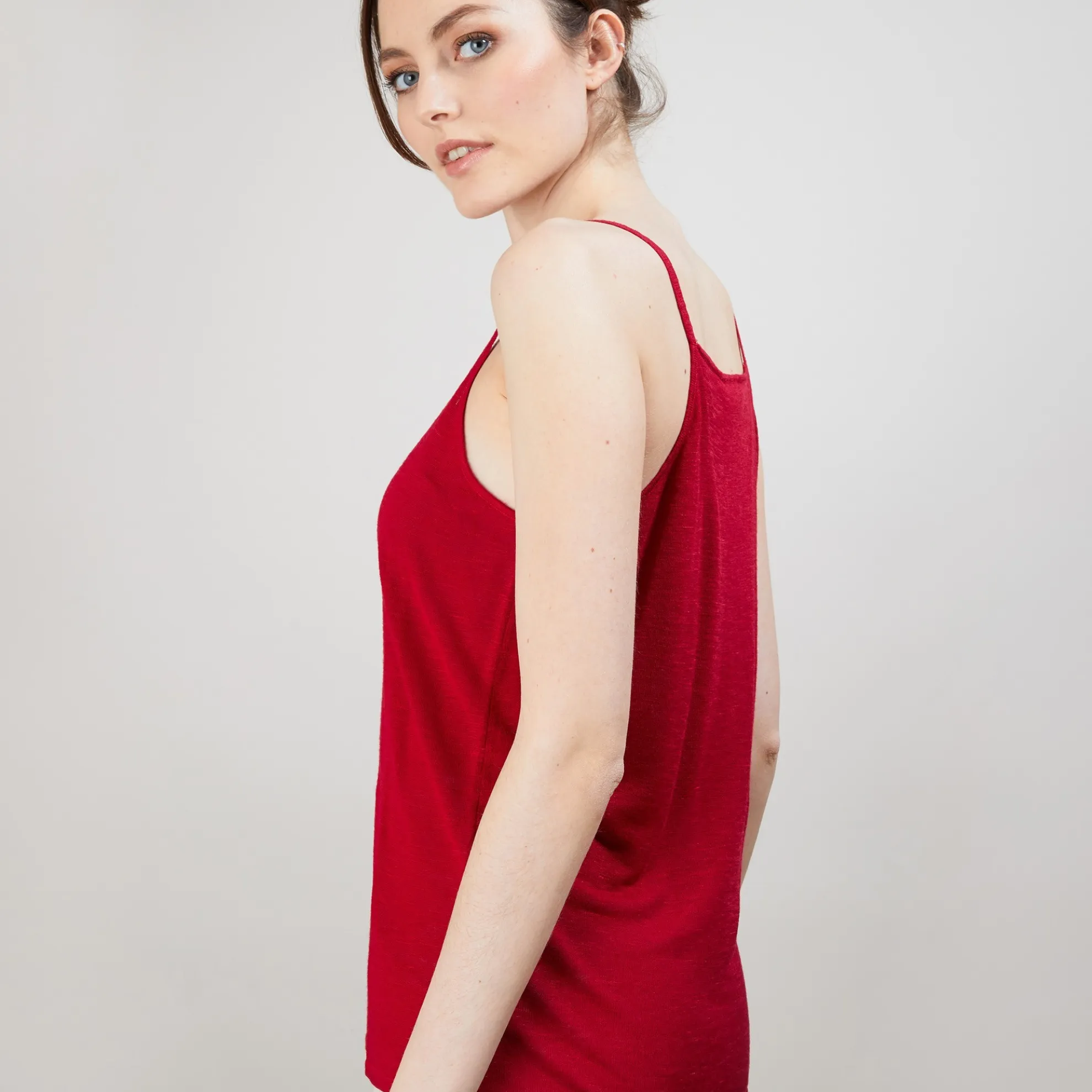 Maison Montagut Debardeur A Fines Bretelles En Lin Flamme - Bajah>Femme Débardeurs