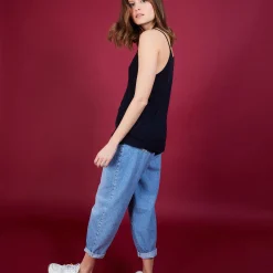 Maison Montagut Debardeur A Fines Bretelles En Lin Flamme - Bajah><noscript><img width=