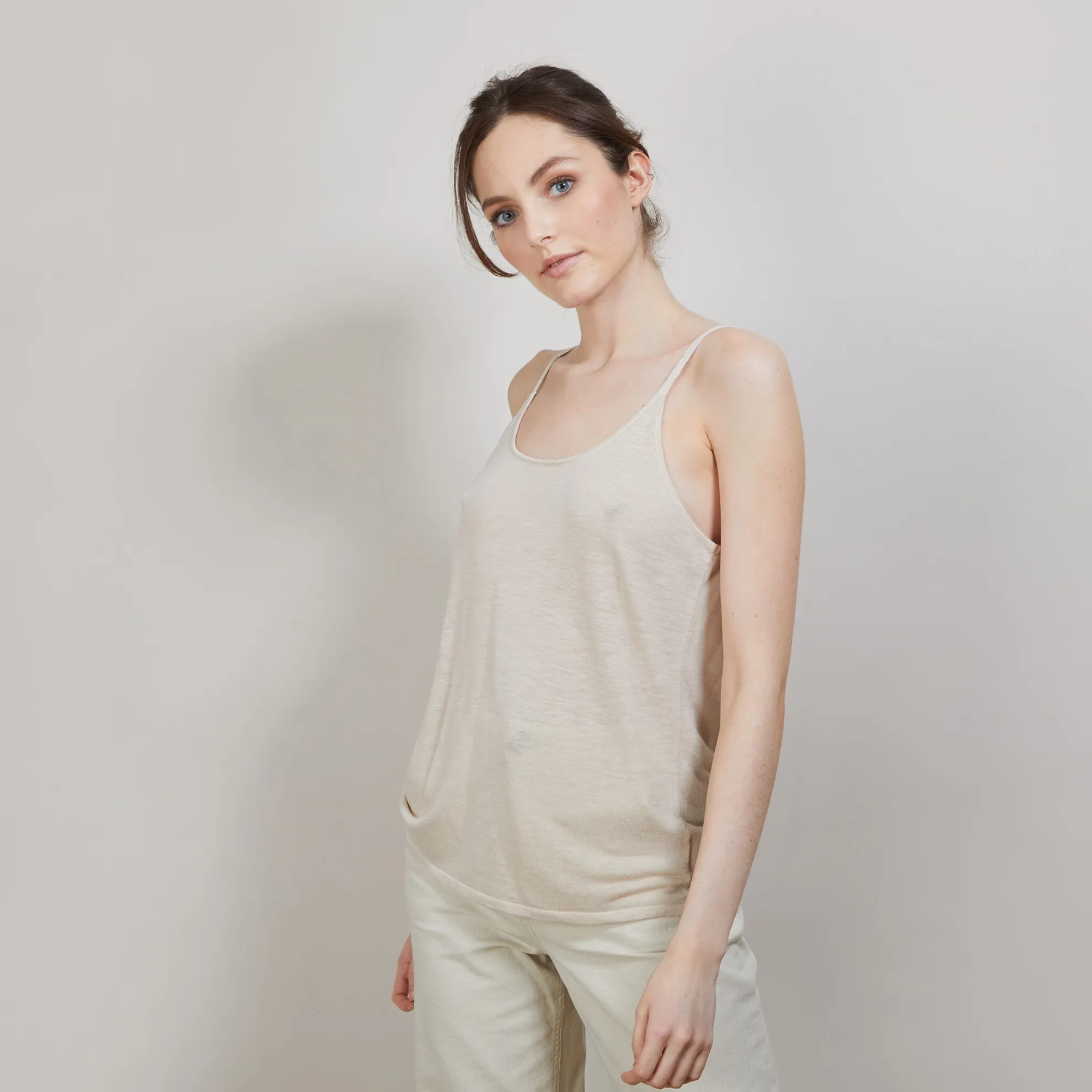 Maison Montagut Debardeur A Fines Bretelles En Lin Flamme - Bajah>Femme Débardeurs