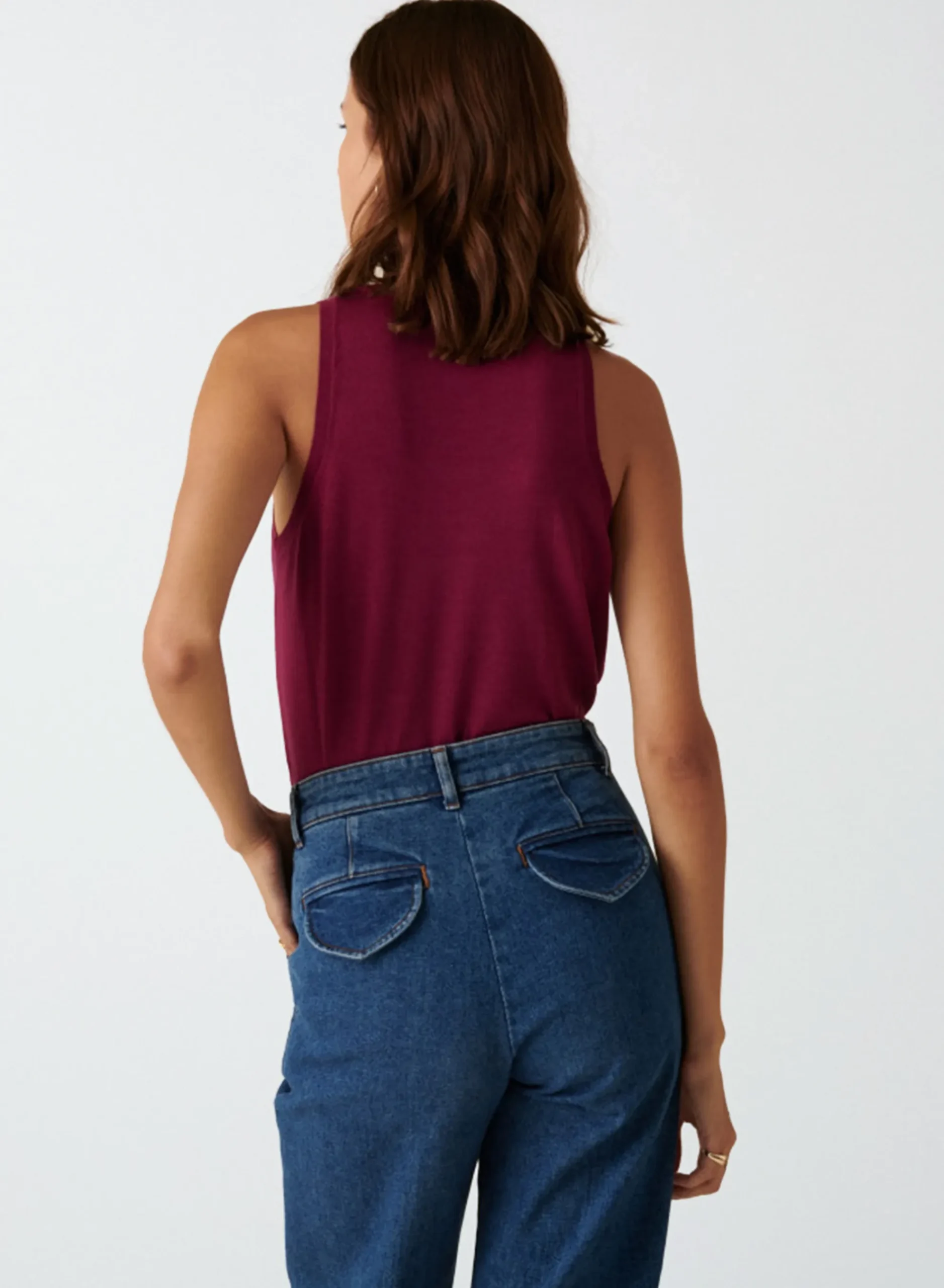 Maison Montagut Debardeur Col Rond A Point Jersey En Laine Merinos - Antenia>Femme Débardeurs