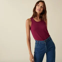 Maison Montagut Debardeur Col Rond A Point Jersey En Laine Merinos - Antenia>Femme Débardeurs