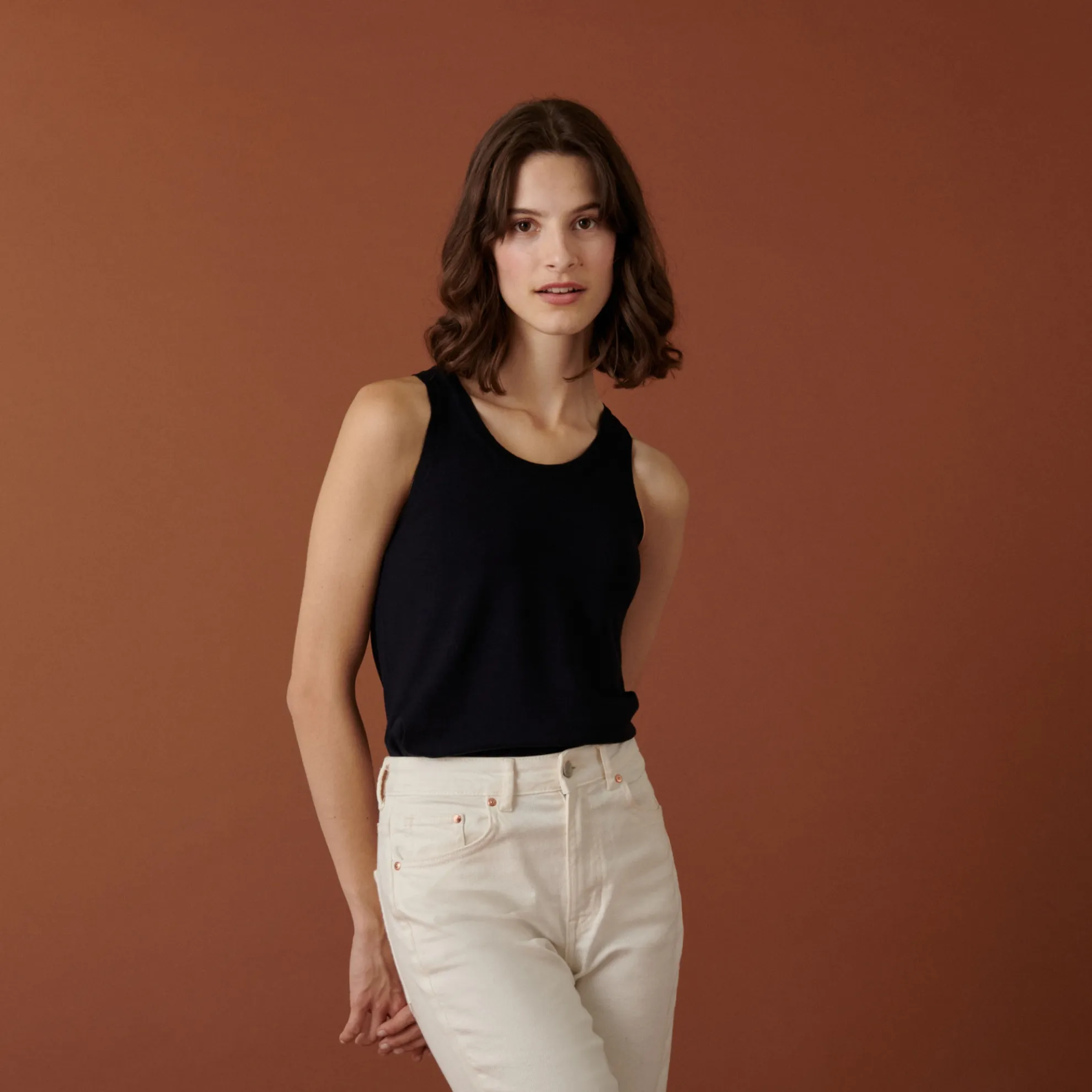 Maison Montagut Debardeur Col Rond A Point Jersey En Laine Merinos - Antenia>Femme Débardeurs