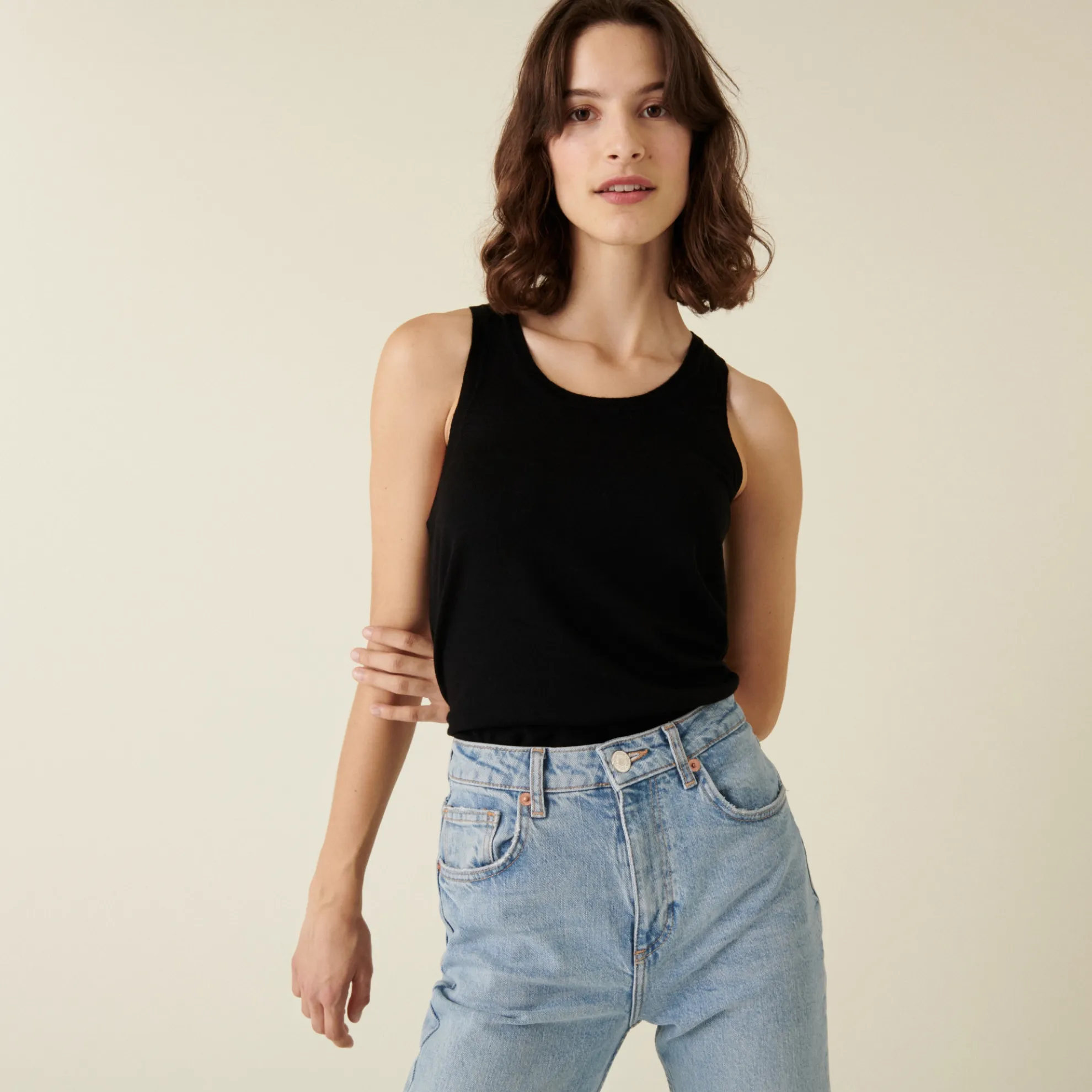 Maison Montagut Debardeur Col Rond A Point Jersey En Laine Merinos - Antenia>Femme Débardeurs