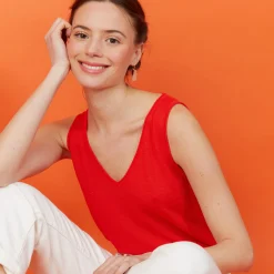 Maison Montagut Debardeur Col V En Lin Flamme - Boreal><noscript><img width=