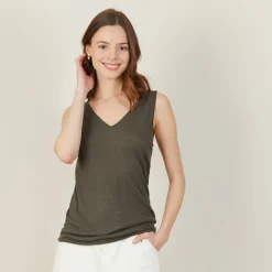 Maison Montagut Debardeur Col V En Lin Flamme - Boreal><noscript><img width=