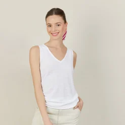 Maison Montagut Debardeur Col V En Lin Flamme - Boreal><noscript><img width=