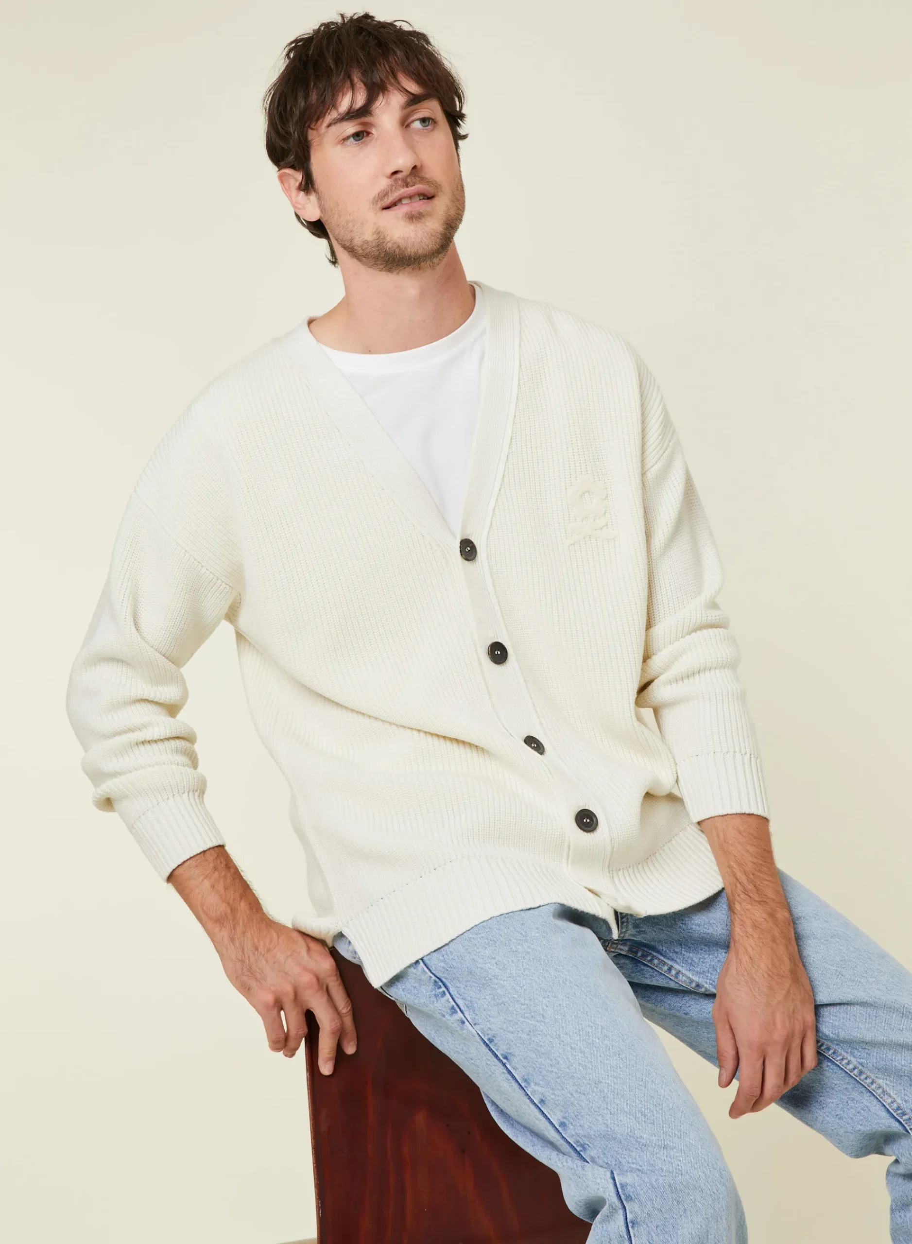 Maison Montagut Gilet Ample Boutone Avec Logo En Laine Merinos - Frederic>Homme Vestes Et Gilets