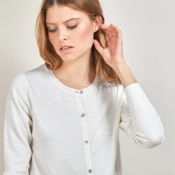 Maison Montagut Gilet Col Rond En Laine Merinos - Betsi><noscript><img width=