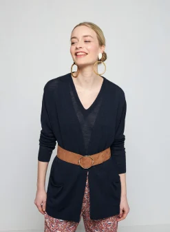 Maison Montagut Gilet Long Avec Poches En Lin Flamme - Tabata><noscript><img width=