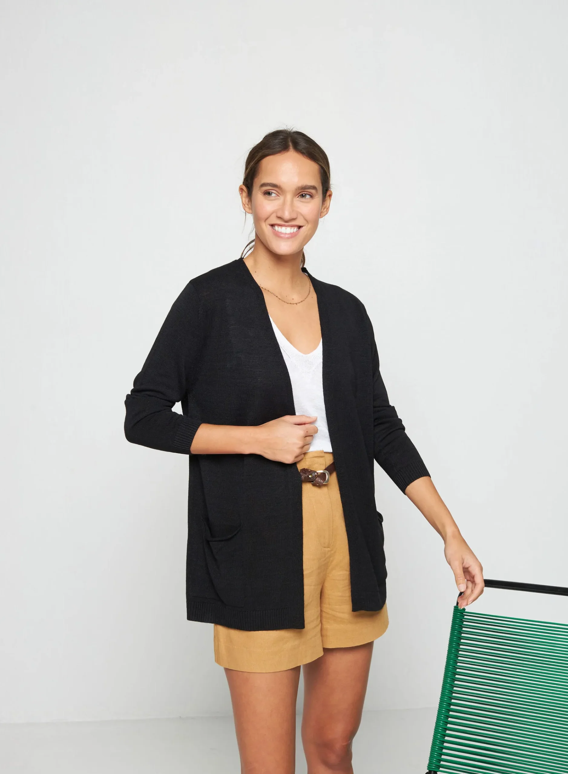 Maison Montagut Gilet Long Avec Poches En Lin Flamme - Tabata>Femme Vestes Et Gilets