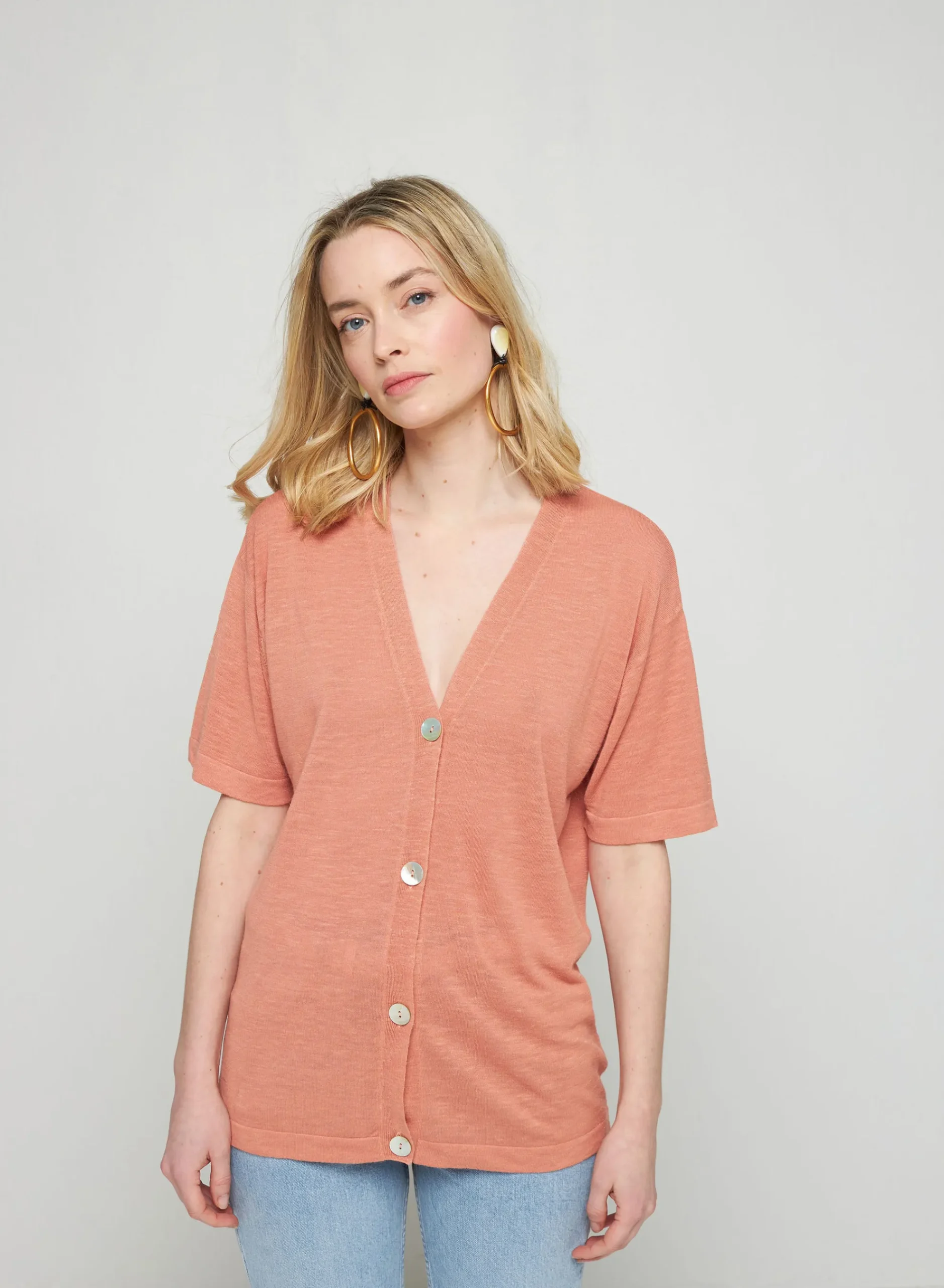 Maison Montagut Gilet Manches Courtes En Lin Flamme - Tanya>Femme T-Shirts