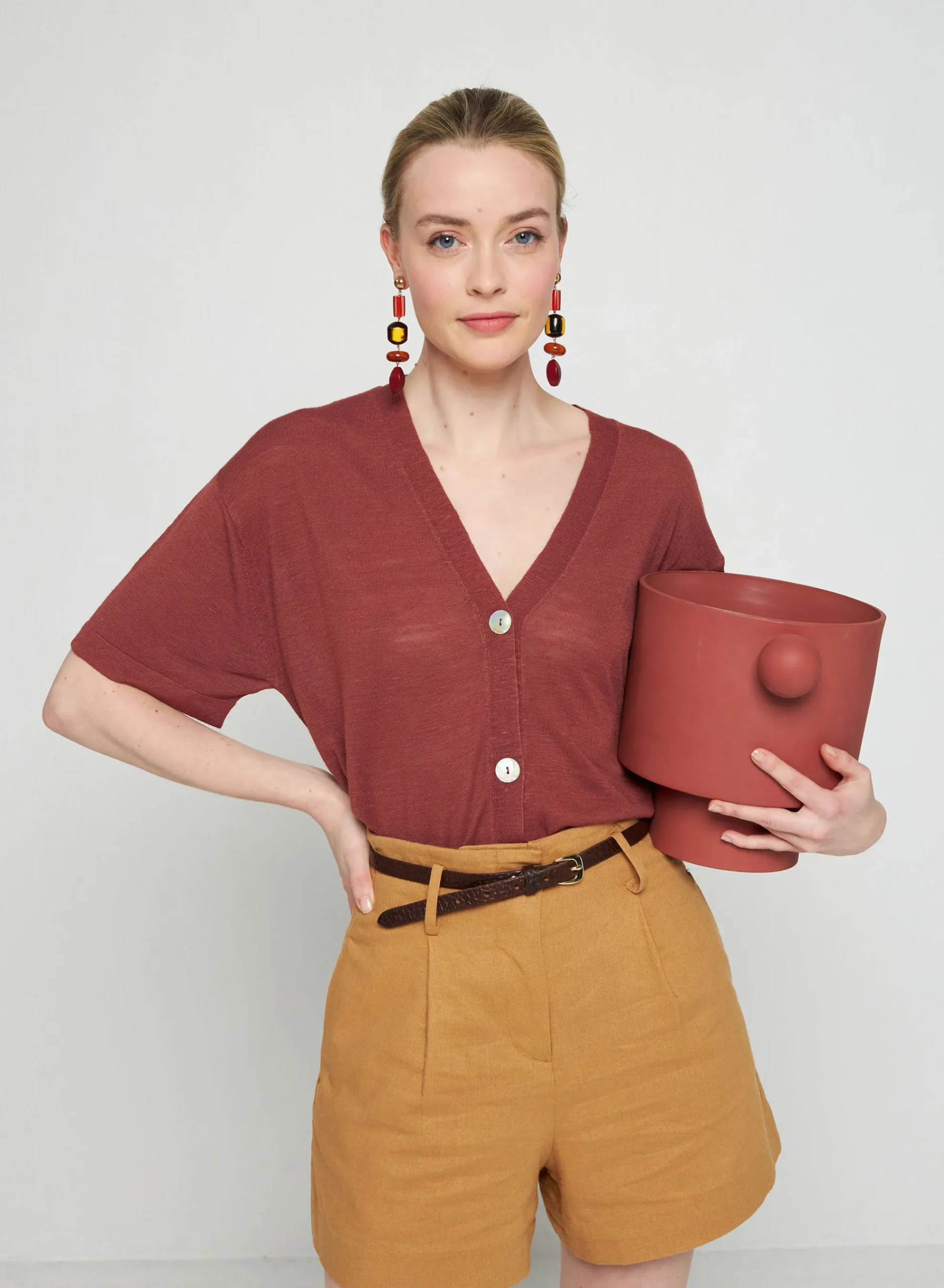 Maison Montagut Gilet Manches Courtes En Lin Flamme - Tanya>Femme T-Shirts