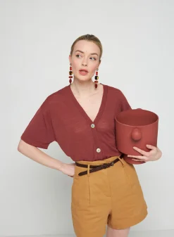 Maison Montagut Gilet Manches Courtes En Lin Flamme - Tanya><noscript><img width=