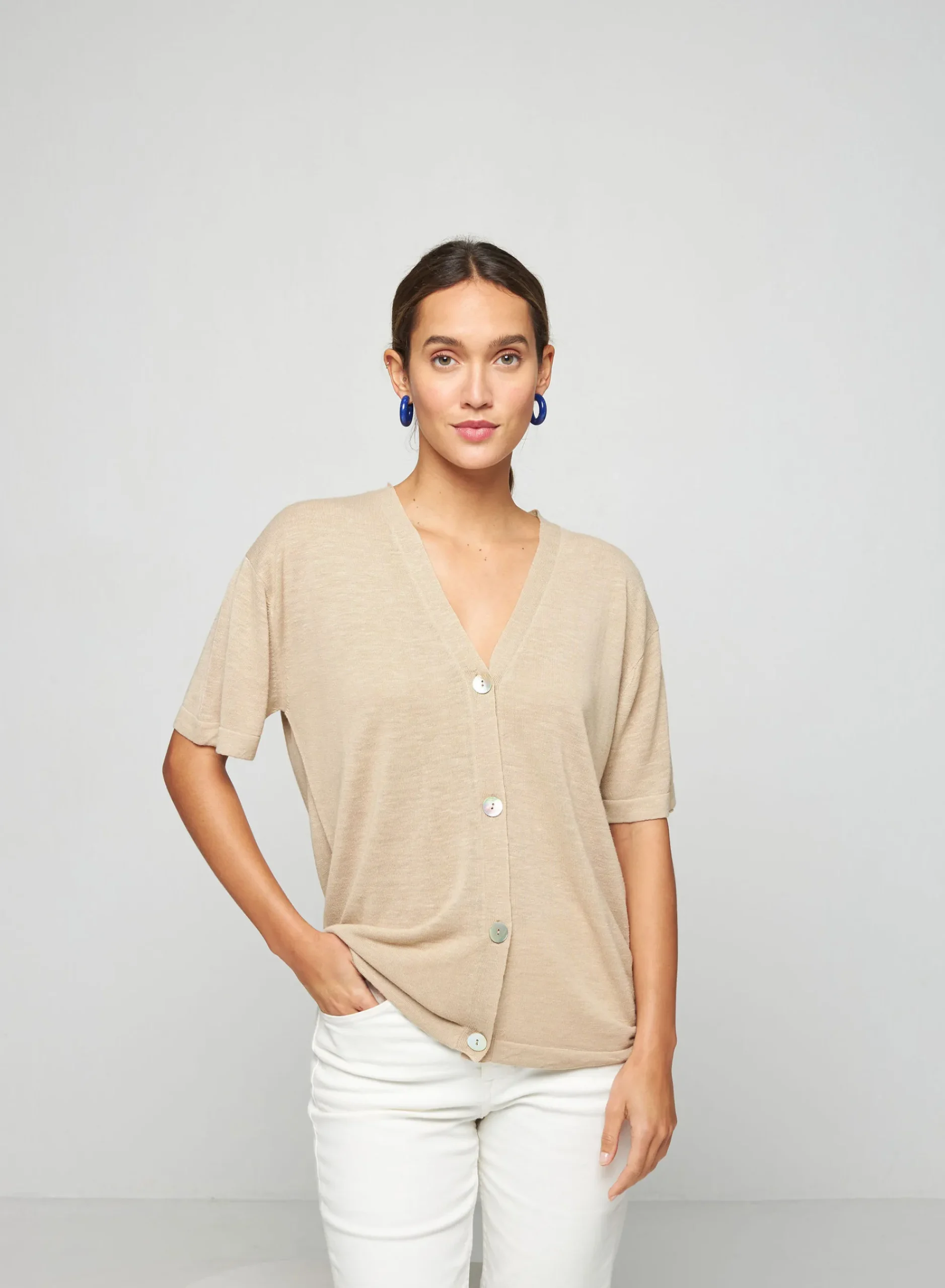 Maison Montagut Gilet Manches Courtes En Lin Flamme - Tanya>Femme T-Shirts