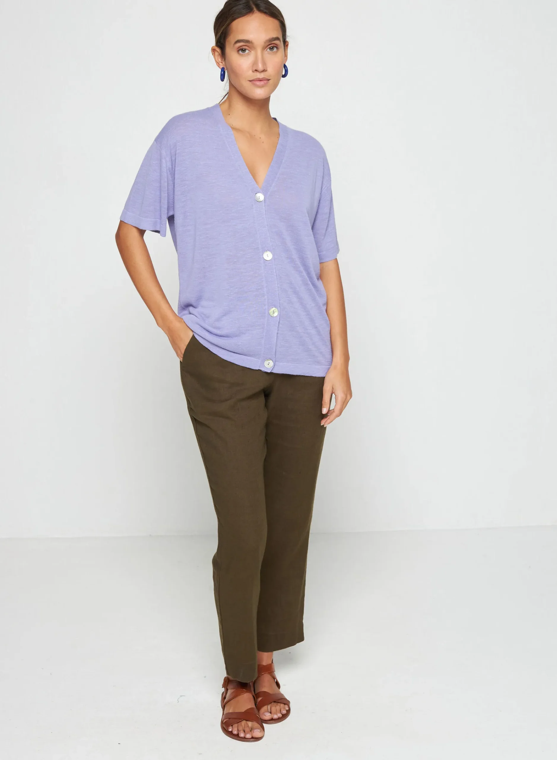 Maison Montagut Gilet Manches Courtes En Lin Flamme - Tanya>Femme T-Shirts