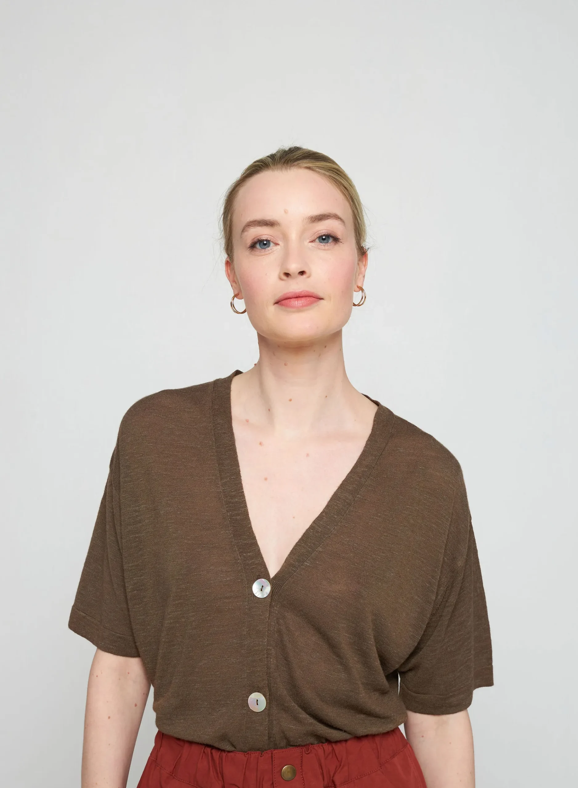 Maison Montagut Gilet Manches Courtes En Lin Flamme - Tanya>Femme T-Shirts