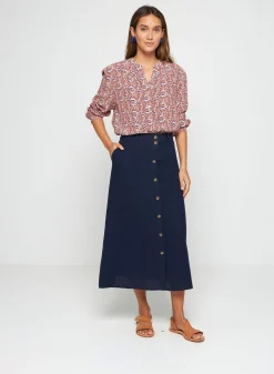 Maison Montagut Jupe Longue A Boutons En Lin - Tourya><noscript><img width=