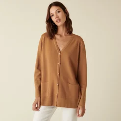 Maison Montagut Long Cardigan Boutonne Col V En Laine Merinos - Alister>Femme Vestes Et Gilets