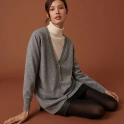 Maison Montagut Long Cardigan Col V En Cachemire A Fentes Et Poches - Aden><noscript><img width=