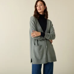 Maison Montagut Long Cardigan Col V En Cachemire A Fentes Et Poches - Aden><noscript><img width=